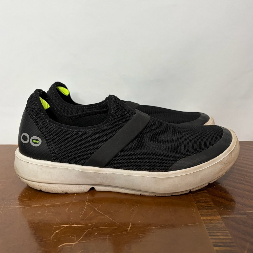 OOFOS OOmg Low Mesh Recovery Shoes Black White Women 11 Slip On Comfort Soft